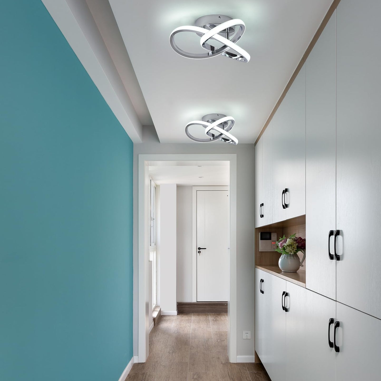 Garwarm Hallway Light,20W LED Ceiling Light,Semi Flush Mount Chandelier, Kitchen Led Lights Fixtures for Foryer Bedroom Garage Bathroom Balcony Corridor Stair Aisle Lamp，Chrome,6000K