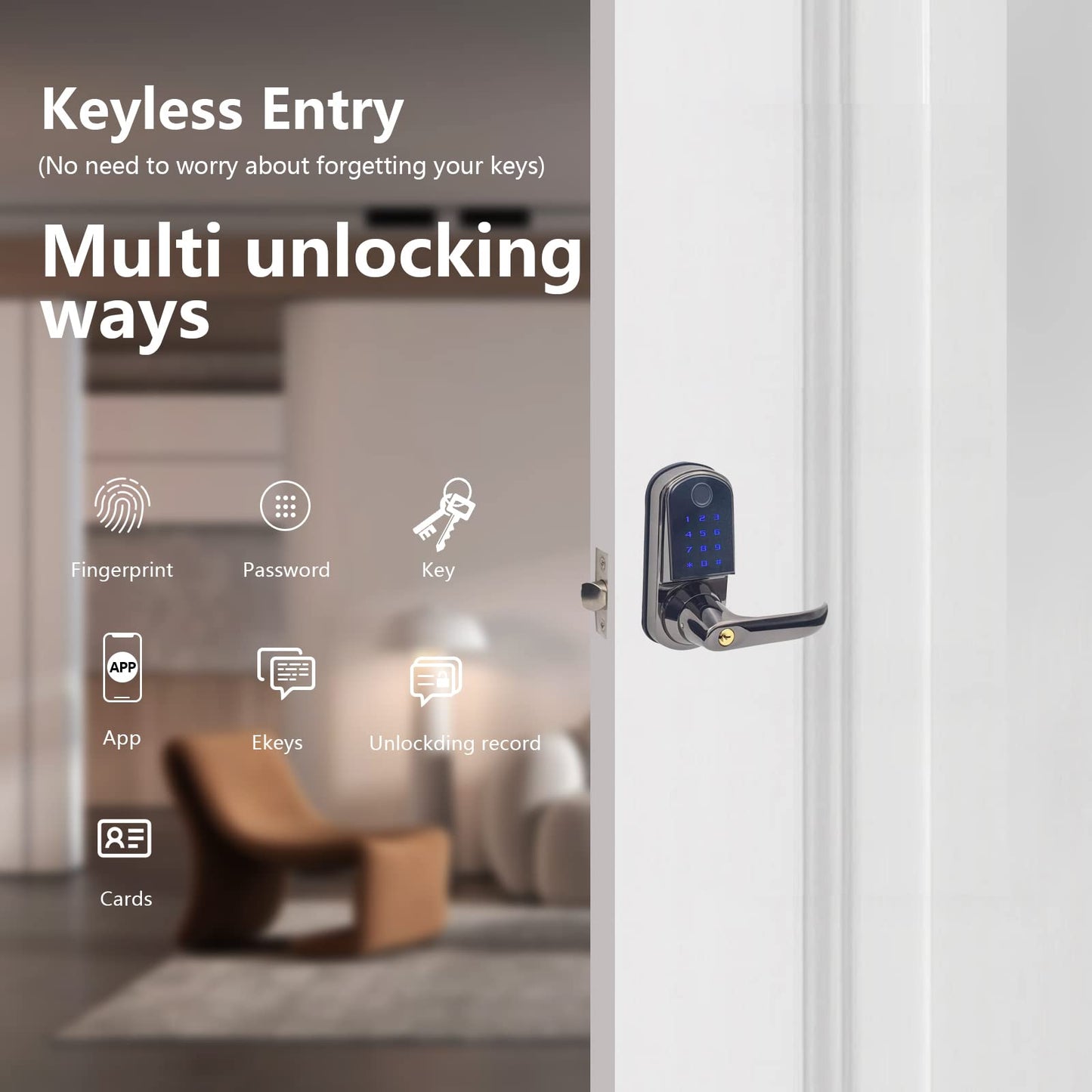 UPDATE: Congratulations To Those Who Scored 🎉 SOLD OUT!    MeSaidFamiy Smart Fingerprint Handle Locks, Keyless Entry Door Locks for Front Door/Bedroom/Office with Passcode/APP/Card/Biometric(Right Hand)