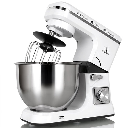 MURENKING Stand Mixer 5.3-Quart 500W,6+P Speed Tilt-Head Kitchen Electric Food Mixers Home Baking Dough Machine with Stainless Steel Bowl,Dough Hooks, Whisk, Beater, Pouring Shield (White)