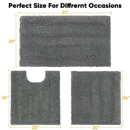 ELEHOLD Bath Rug Set 3 Pieces, Absorbent Soft Bathroom Mat, Non Slip Toilet Shower Mat Rug