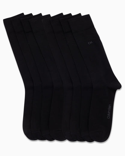 Calvin Klein Men's Dress Socks - Lightweight Cotton Blend Crew Socks (8 Pack), Size 7-12, Solid Black