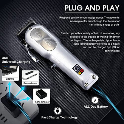COMZIO Hair Clippers for Men, Cordless Barber Clippers Professional Hair Cutting Kit,Rechargeable Beard Trimmer, Home Haircut & Grooming Set with Large LED Display & High-Performance Electric Clippers
