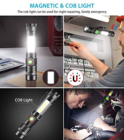 iToncs LED Tactical Flashlight, Magnetic Flashlight, 1000 Lumens Super Bright Flash Light with COB Work Light, Waterproof, 4 Modes, Pocket LED Flashlights for Outdoor Camping Emergency