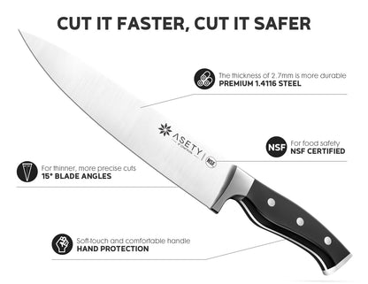 ASETY Knife Set, 15 PCS Kitchen Knife Set with Built-in Knife Sharpener Block, German Stainless Steel Knife Block Set, Full Tang Chef Knife Set, NSF Food Safe, Gift for Men I Women