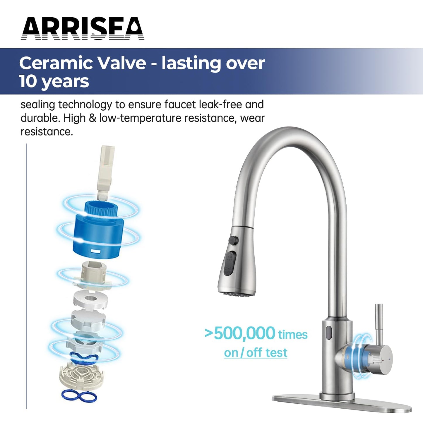 ARRISEA Kitchen Faucet, Laundry Faucets with Sprayer, Bar and RV Sink Faucet with 10'' Deck Plate, Stainless Steel Single Handle High Arc Brushed Nickel Faucets with Pull-Down Spayer