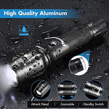 PHIXTON Rechargeable Flashlights High Lumens, 5000 Lumen USB C Chargeable LED Flashlight, Bright Strong Handheld Flash Lights, Long Lasting, Adjustable Focus, 5 Modes, for Emergencies Hiking Gift