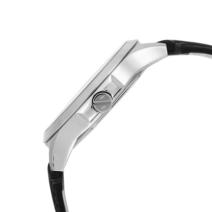 A|X ARMANI EXCHANGE Men's Leather Strap Watch, Color: Black/Silver (Model: AX2101)