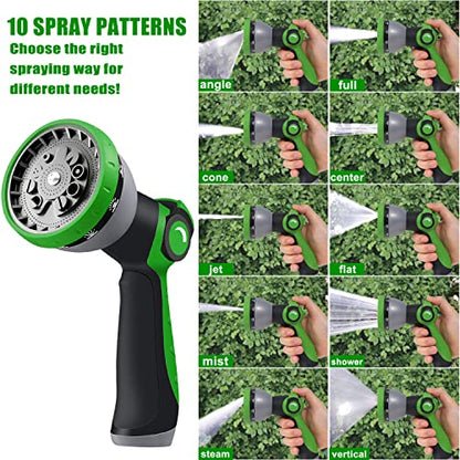 Heavy Duty Garden Hose 5/8" Super Flexible Water Hose with 10 Function Sprayer Nozzle 3/4" Solid Fittings Leakproof Hose 450 Burst PSI Watering Pipe Car Wash (25FT, Black+Green)
