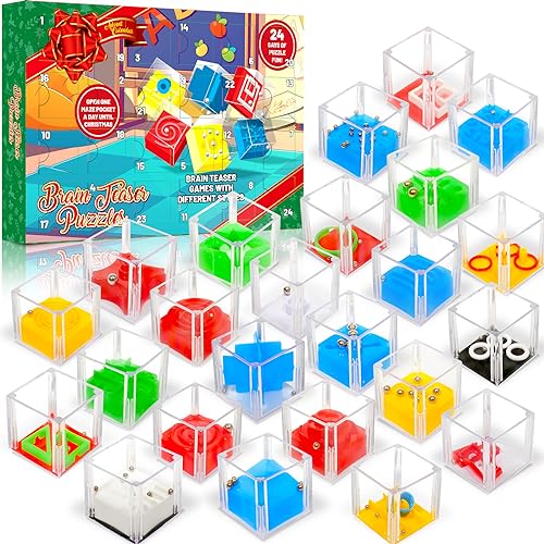 Balance IQ Maze Game Fidget Puzzle Box 24 Pcs for Kids and Adults Brain Teaser Puzzle Cubes for Challenge, Stocking Stuffers for Kids & Party Favor Games, Ideal Prizes Gifts