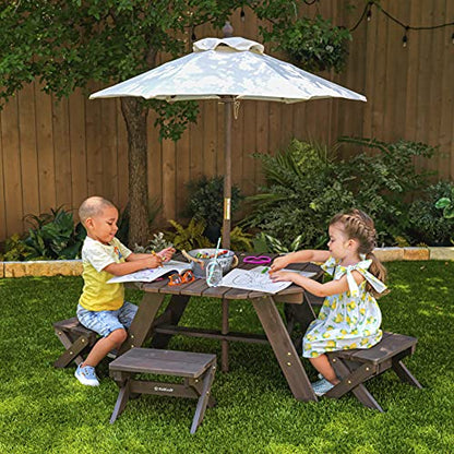 KidKraft Wooden Octagon Table, Stools & Umbrella Set, Kids’ Outdoor Furniture, Gift for Ages 3-8, Amazon Exclusive