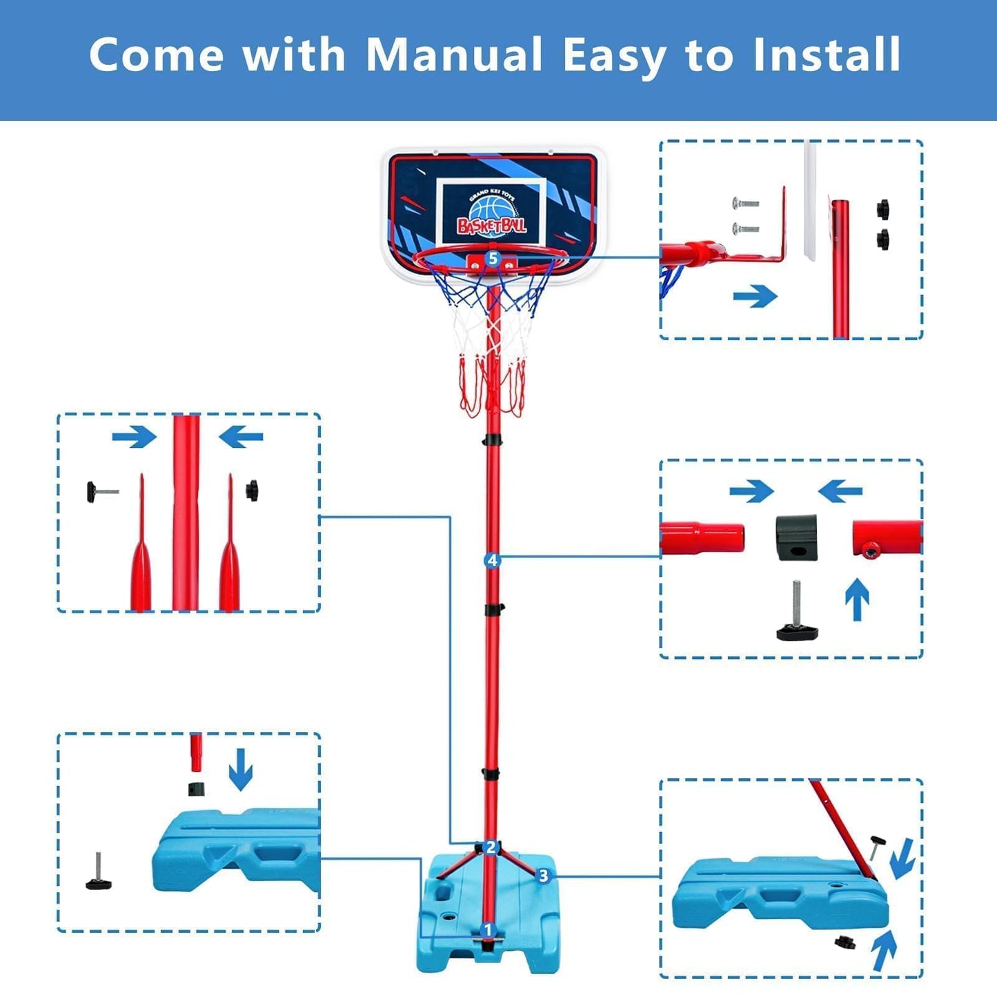 VROGTIK Basketball Hoop for Kids Ages 4-8 Outdoor Toys for Boys 4-6 - Adjustable Height, 3 Balls Included Kids Basketball Hoop Outdoor - Backyard Room Toy Gift