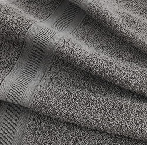 Grey Bath Towels 27" x 54" Quick-Dry High Absorbent 100% Turkish Cotton Towel for Bathroom, Guests, Pool, Gym, Camp, Travel, College Dorm, Shower (Grey, 4 Pack Bath Towel)
