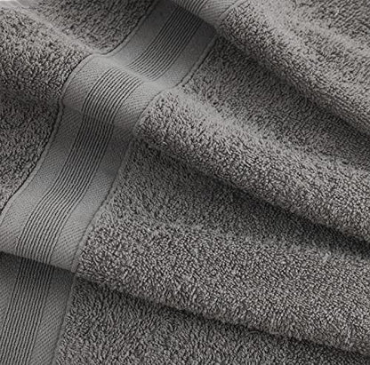 Grey Bath Towels 27" x 54" Quick-Dry High Absorbent 100% Turkish Cotton Towel for Bathroom, Guests, Pool, Gym, Camp, Travel, College Dorm, Shower (Grey, 4 Pack Bath Towel)