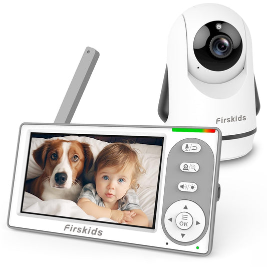 Firskids Baby Monitor, 4.3'' Split-Screen Baby Monitor with Camera and Audio, no WiFi,no APP, Two-Way Talk Night Vision ECO Mode Plug & Play, Ideal for Indoor Baby Monitoring