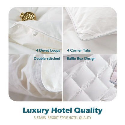 Lightweight Feather Down Comforter Twin Size, Cooling All Seasons Duvet Insert for Warm Weather/Hot Sleepers, 100% Egyptian Cotton, 750 Fill Power Thin Feathers Down Blend Comforter, Ivory, 68x90