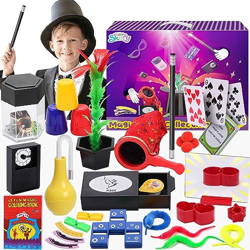 Skirfy Magic Kit-75+ Magic Tricks for Kids Age 6-8,Perfect Magic Toys for Kids,Featuring with Floating Vase,Double Magic Bag,Magic Mirror-Great Easter Gifts for Boys Girls