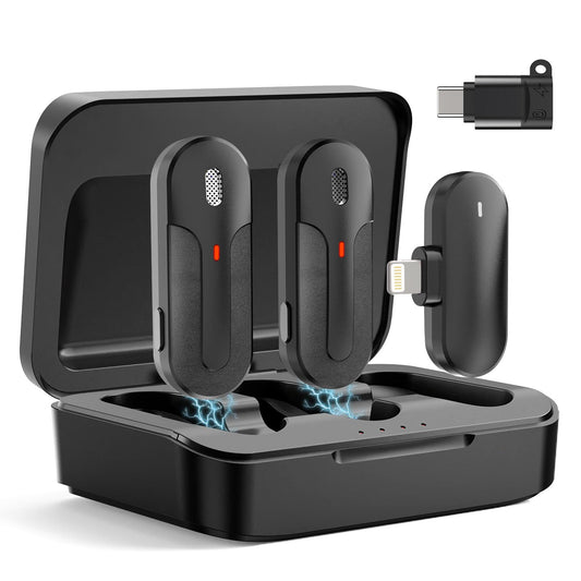 MAXDORIA Wireless Lavalier Microphone, 2 Pack, Omnidirectional Sound, Noise Cancellation, Compatible with iPhone, iPad, Type-C Phone, 90 Feet Indoor/Outdoor Range, 42 Hours Battery Life
