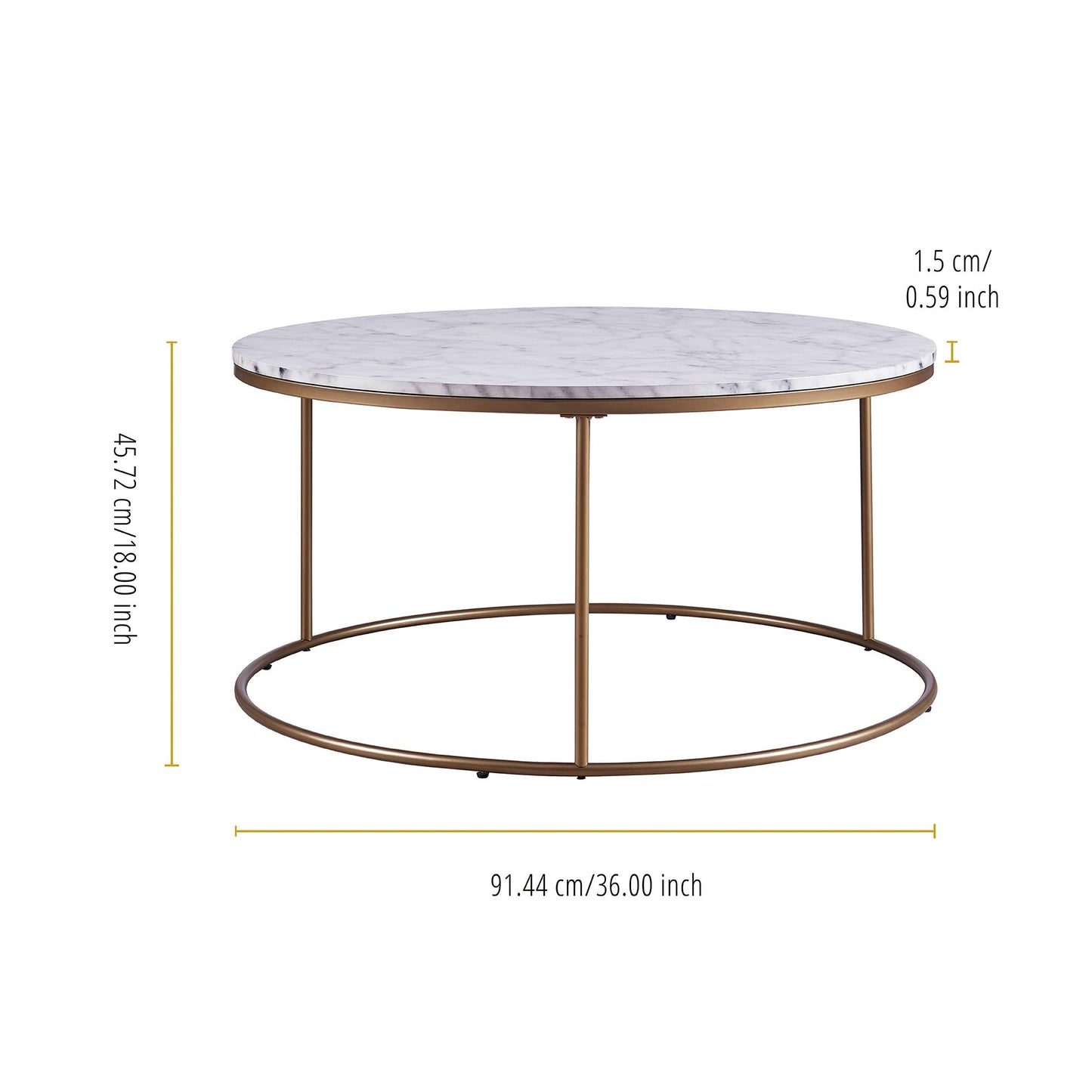 Versanora Marmo Round Circle Shape Coffee Side End Table with Faux Marble Top, 18 inch Height, Marble