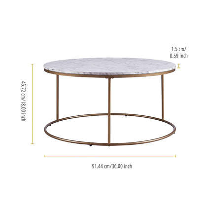 Versanora Marmo Round Circle Shape Coffee Side End Table with Faux Marble Top, 18 inch Height, Marble