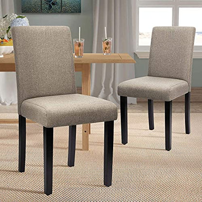 Furniwell Dining Chairs Fabric Upholstered Parson Urban Style Kitchen Side Padded Chair with Solid Wood Legs Set of 4 (Beige)