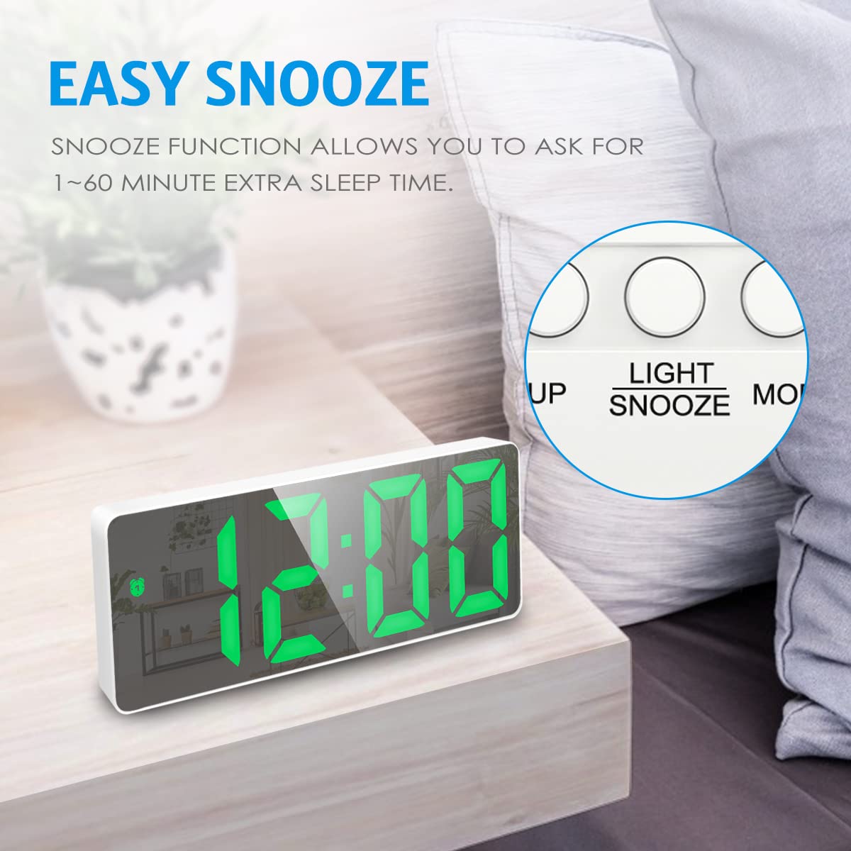 Olipiter Digital Clock for Heavy Sleepers, Alarm Clocks for Bedrooms, LED Digital Clock Large Display, USB/Battery Desktop Clock with Temperature, Adjustable Brightness, Voice Control, 12/24H
