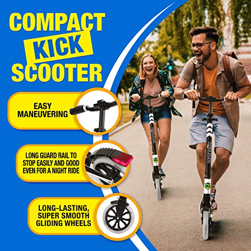 SereneLife Foldable Kick Scooter - Stand Kick Scooter for Teens & Adults with Rubber Grip at Tip, Alloy Deck, Adjustable T-Bar Handlebar Height, Smooth Gliding Wheels, Easy Maneuvering (Black & White)