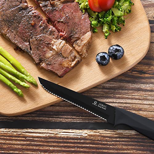 UPTRUST Steak Knives, Steak Knives Set of 6, High-Carbon Stainless Steel Serrated Steak Knives Dishwasher Safe, Elegant Black