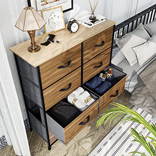 YITAHOME Dresser with 8 Drawers - Fabric Storage Tower, Organizer Unit for Bedroom, Living Room, Hallway, Closets - Sturdy Steel Frame, Wooden Top & Easy Pull Fabric Bins, Burlywood Grain