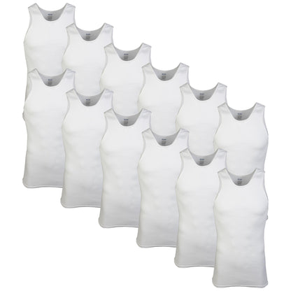 Gildan Men's A-Shirt Tanks, Multipack, Style G1104, White (12-Pack)