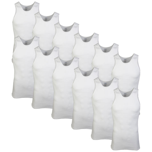 Gildan Men's A-Shirt Tanks, Multipack, Style G1104, White (12-Pack)