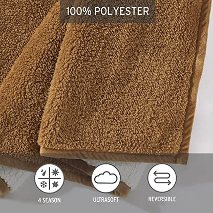 Eddie Bauer - Throw Blanket, Ultra Soft Plush Sherpa Home Decor, Reversible Bi-Colored Bedding (Solid Brown/Ivory, 50" x 60")