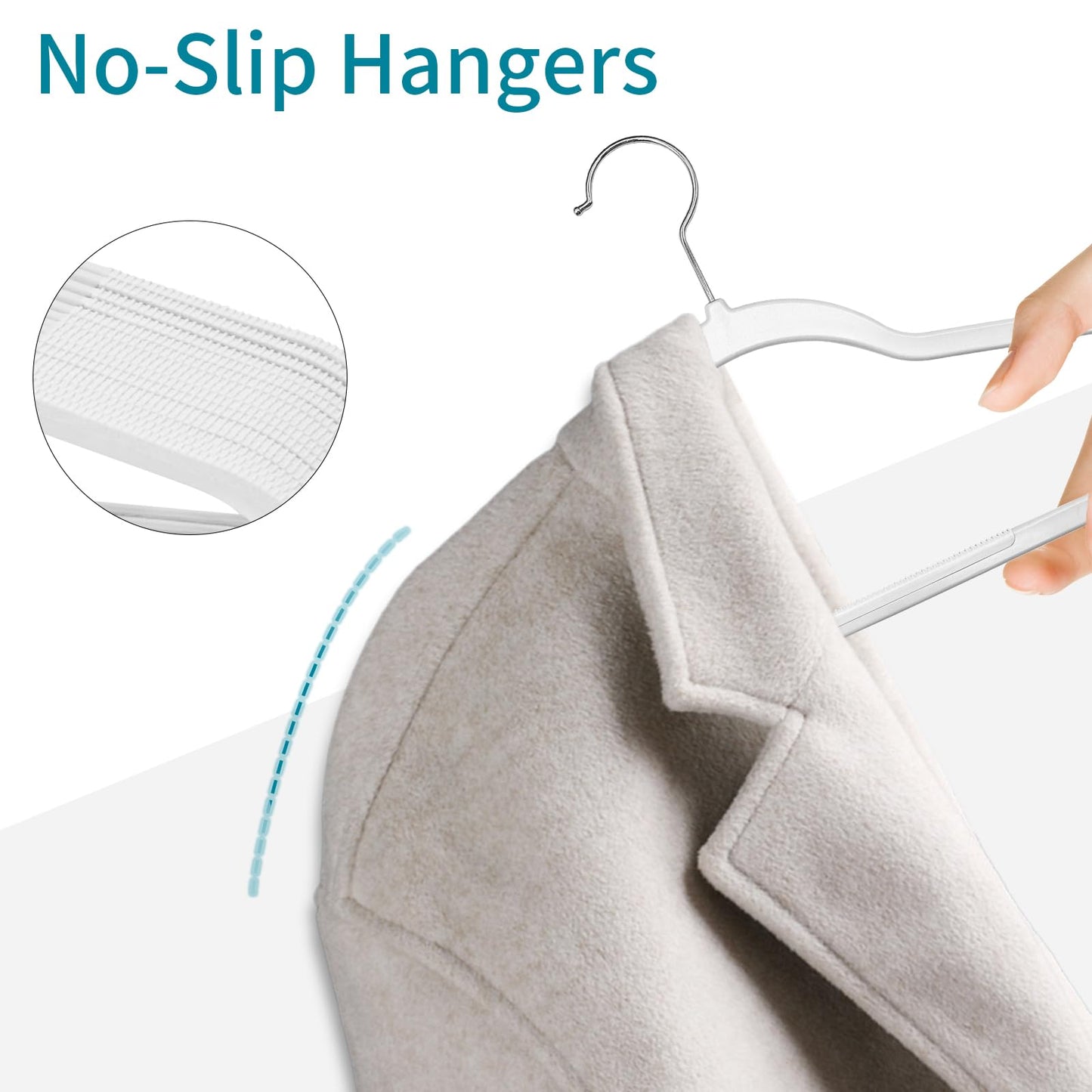 ABHENG 20 Pack Clothes Hangers, Non Slip Plastic Coat Hangers, 360°Swivel Hook, Space Saving, 0.2 Inches Thick, Heavy Duty, Hanging Dry Wet Clothes, White + Silver, UAPY0120W