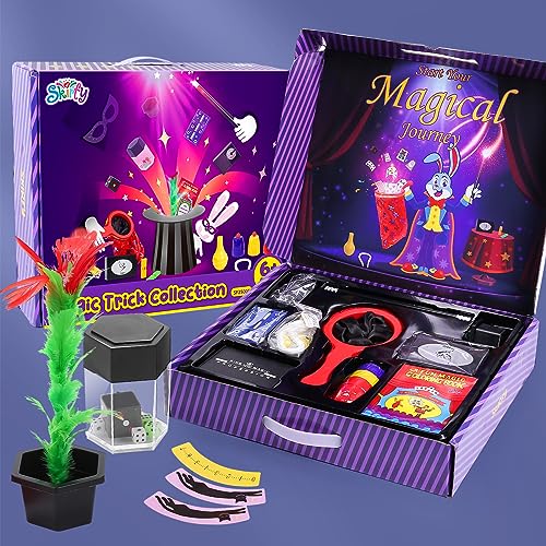 Skirfy Magic Kit-75+ Magic Tricks for Kids Age 6-8,Perfect Magic Toys for Kids,Featuring with Floating Vase,Double Magic Bag,Magic Mirror-Great Easter Gifts for Boys Girls