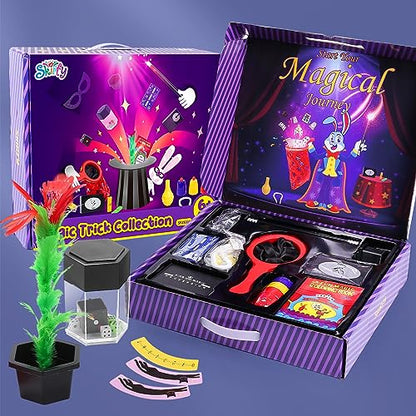 Skirfy Magic Kit-75+ Magic Tricks for Kids Age 6-8,Perfect Magic Toys for Kids,Featuring with Floating Vase,Double Magic Bag,Magic Mirror-Great Easter Gifts for Boys Girls