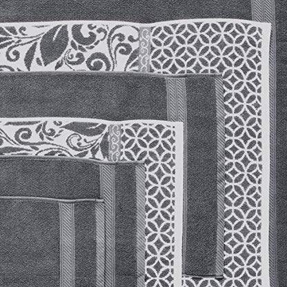 Modern Threads Trefoil Filigree 6-Piece Reversible Yarn Dyed Jacquard Towel Set - Bath Towels, Hand Towels, & Washcloths - Super Absorbent & Quick Dry - 100% Combed Cotton