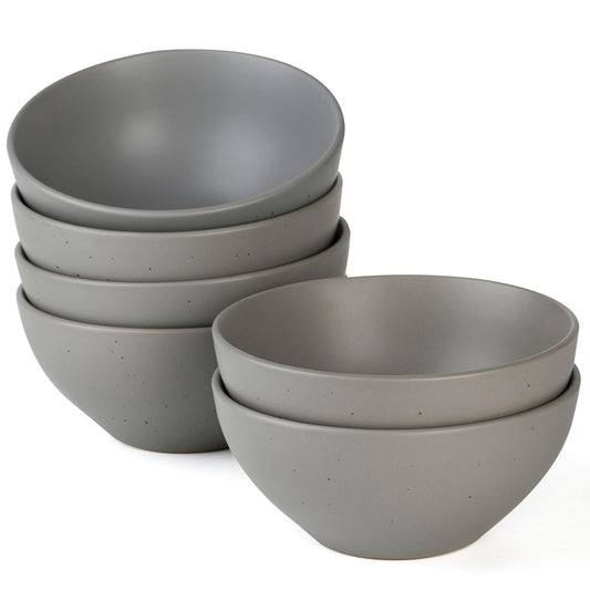 famiware Ceramic Bowls for Kitchen, Cereal Bowls Set of 6, Bowls for Cereal, Soup, Oatmeal, Rice, Pasta, Salad - Dishwasher & Microwave Safe, Dark Grey…