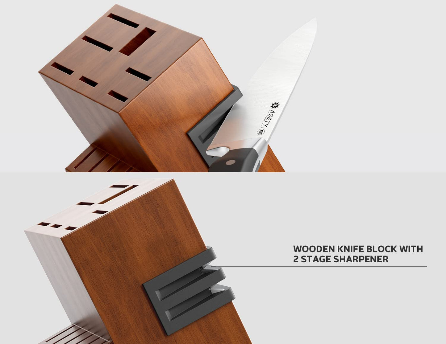 ASETY Knife Set, 15 PCS Kitchen Knife Set with Built-in Knife Sharpener Block, German Stainless Steel Knife Block Set, Full Tang Chef Knife Set, NSF Food Safe, Gift for Men I Women