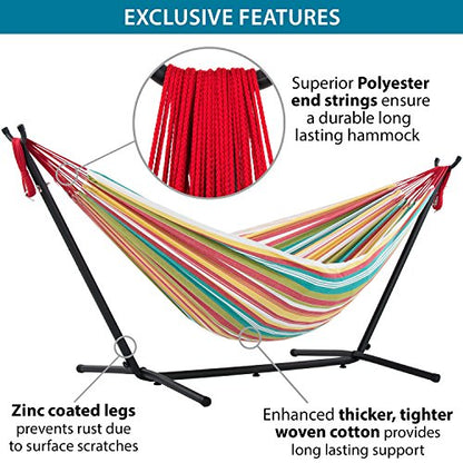 Vivere Double Cotton Hammock with Space Saving Stand and Carry Bag - Salsa