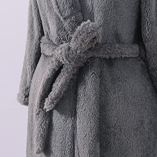 Berkshire Extra Fluffy Women's Robe,Soft Light Plush,High Pile Bathrobe,Large,Smoke Gray