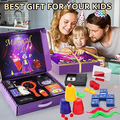 Skirfy Magic Kit-75+ Magic Tricks for Kids Age 6-8,Perfect Magic Toys for Kids,Featuring with Floating Vase,Double Magic Bag,Magic Mirror-Great Easter Gifts for Boys Girls