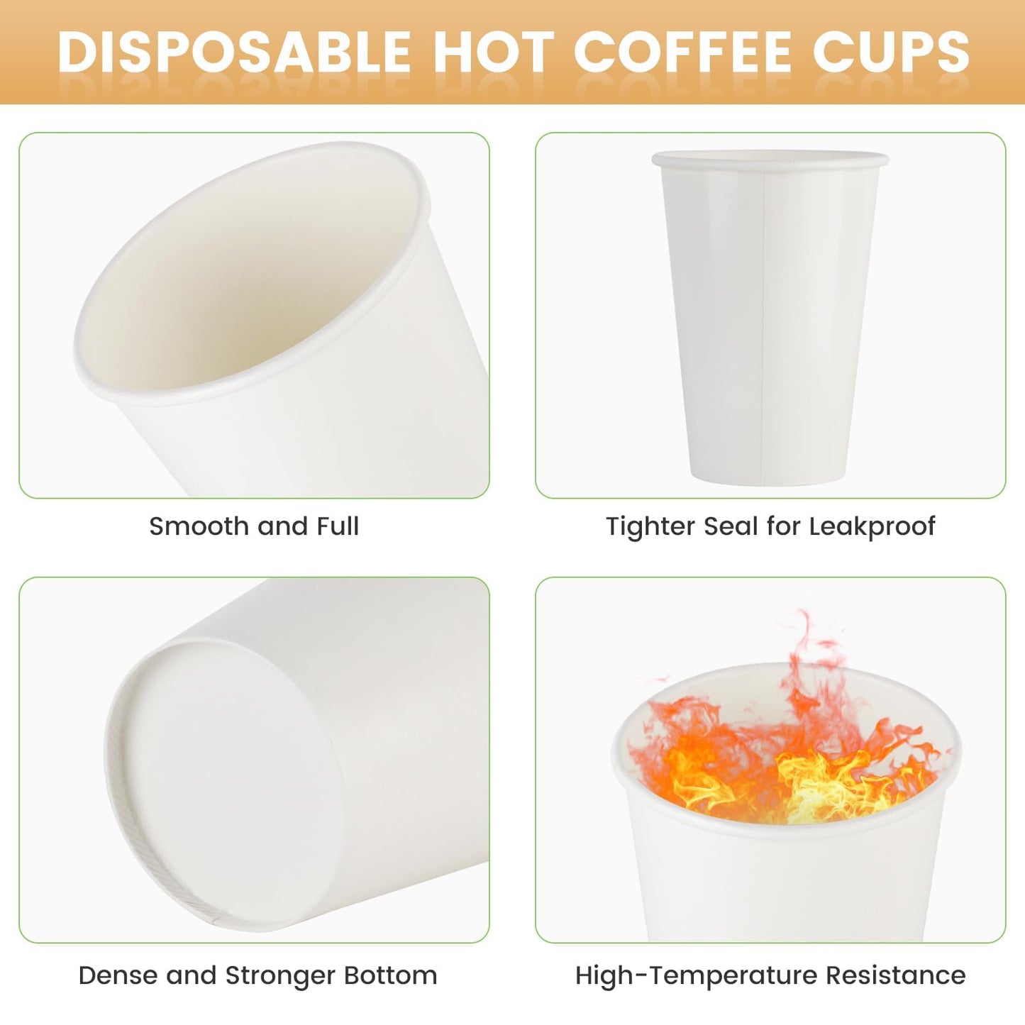 vivigu Coffee Cups 12 oz - 100 Pack White Paper Cups, To Go Coffee Cups, Disposable Tea Cups for Tea Party, Hot Cups Bulk for Office, Home, Travel, Restaurants