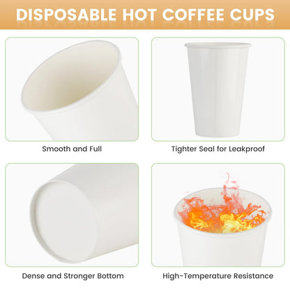 vivigu Coffee Cups 12 oz - 100 Pack White Paper Cups, To Go Coffee Cups, Disposable Tea Cups for Tea Party, Hot Cups Bulk for Office, Home, Travel, Restaurants