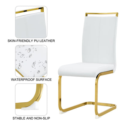 JUFU 71" Modern Dining Room Table Set for 6, Black Marble Faux Kichen Table Set with U-Shaped Base，Luxurious Rectangular Diner Table ANG Leather Dining Chairs with Golden Legs