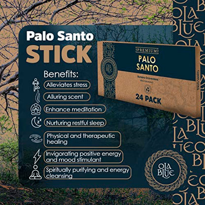 Ola Blue Palo Santo Sticks Premium Resin (24-Pack) Peruvian Authentic - substantially harvested Hand Picked Incense Sticks Energy Cleansing Smudging Sticks – Natural (Holy Wood)