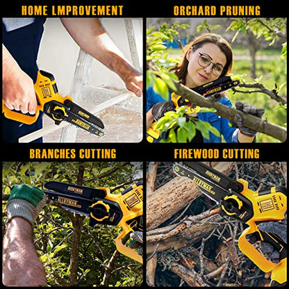 ALLOYMAN Mini Chainsaw 6-Inch Cordless | 26.2ft/s chain speed | Upgrade 775 Powerful motor | Tool Free Bar and Chain Adjustments | Handheld Small Chainsaw for Wood Cutting Tree Trimming