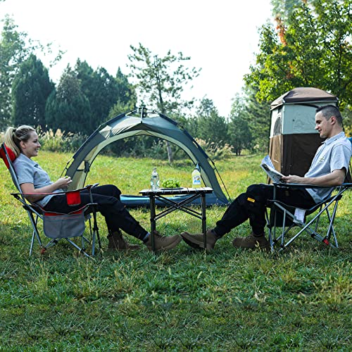 FUNDANGO 2-Pack Reclining Camping Chair with Foot Rest, Portable Mesh Folding Lounge Chairs, Adjustable Chaise Lawn Chair with Headrest, Cup Holder, Storage Bag, for Outdoor Picnics BBQ