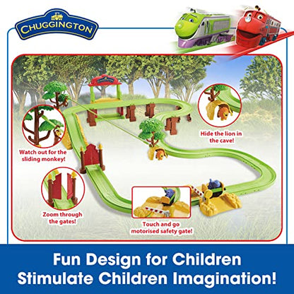 Chuggington Safari Park Track Set with Motorized T.A.G. (Touch and Go) Mtambo, Controlled Gate, 3.75" Toy Train & Animal Friends Included, Toys for 3 4 5 6 7 8 Year Old Boys Girls, Gifts for Birthday