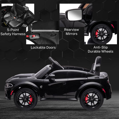 ENYOPRO 12V 7Ah Kids Electric Ride on Car, Licensed Dodge Charger SRT Hellcat, Battery Powered 4-Wheels Toy Car Electric Vehicle for Kids with Remote Control, 3 Speeds, LED Lights, Music (Black)