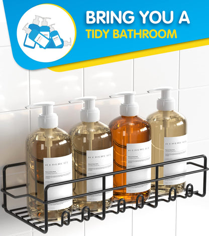 Coraje Adhesive Bathroom Caddy, [2-Pack] Large Capacity Rustproof Metal Shelves, Organizer for Shower Essentials, Black
