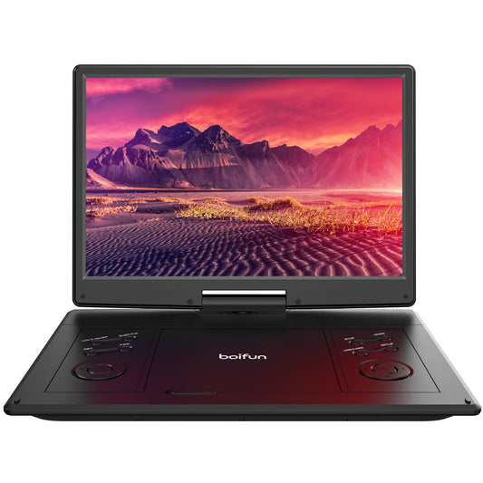 BOIFUN 15.7" Portable DVD Player with 14.1" Large HD Screen, 6 Hours Rechargeable Battery, Support USB,SD Card,Sync TV, FM Transmitter and Multiple Disc Formats, High Volume Speaker, Classic Black